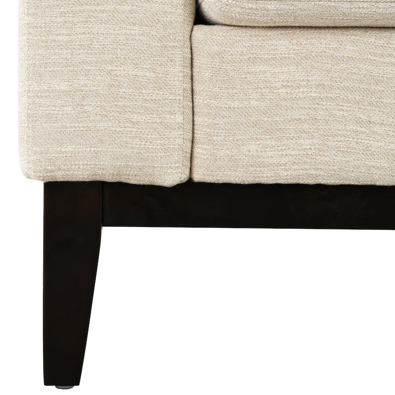Beige Accent Sofa 3-Seater Sofa Couch with Wood Legs, Modern Settee Couch Upholstered Sofa for Living Room