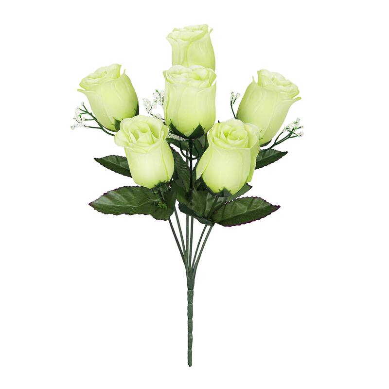 Set of 12 Green Artificial Rose Bud Flower Stem Bush Bouquet 14in - 14" L x 6" W x 6" DP