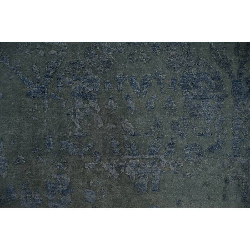 Hand Knotted Oriental Silk Carpet Modern Abstract Navy Blue & Blues Modern Area Rug - 5' 7'' X 3' 4''