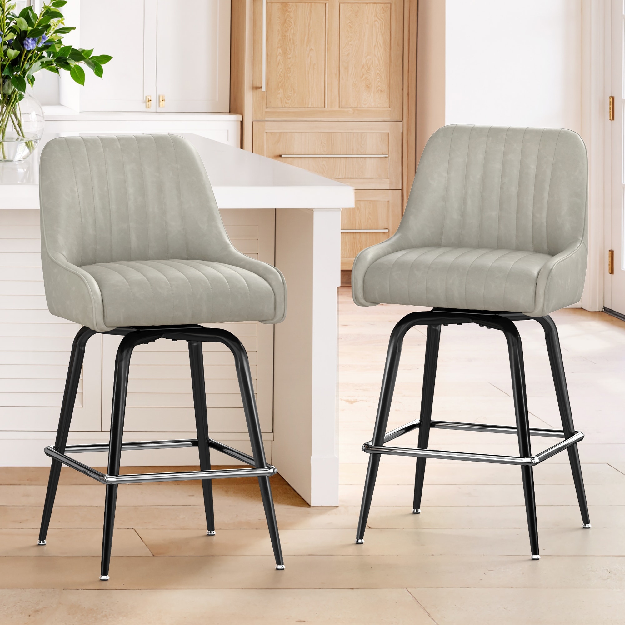 26 Inch Counter Height Bar Stools Set of 2/3 with Backrest, Upholstered Bar Stools with Footrest, Ergonomic Stools