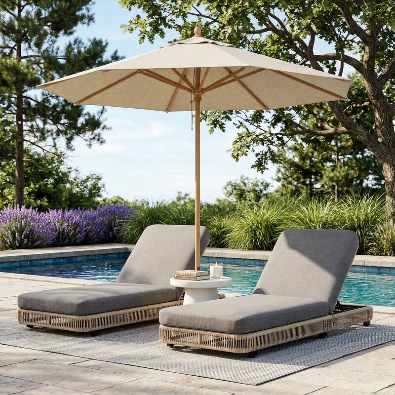 2-Piece Outdoor Chaise Lounge Chair with Adjustable Backrest Patio Pool Lounger