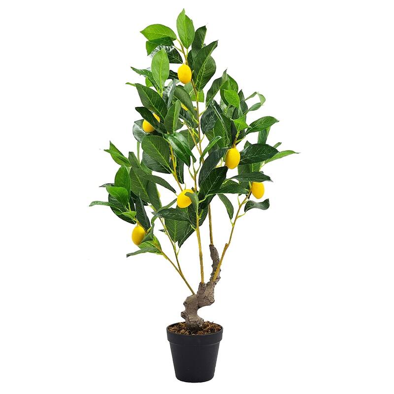 12x12x31.5"H Artificial PEVA Lemon Tree with Lifelike Greenery and Black Plastic Pot - Black,Green,Yellow