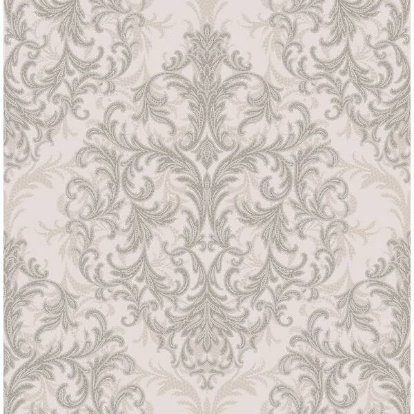slide 1 of 1, Seabrook Designs Armida Damask Unpasted Wallpaper - 20.5 in. W x 33 ft. L 20.5 in. W x 33 ft. L - Metallic Greige