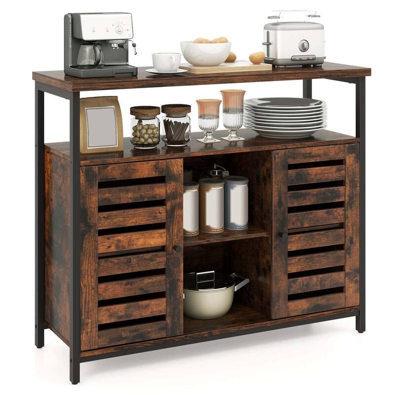 Costway Buffet Cabinet Industrial Sideboard Storage Cabinet with - See Details - Rustic Brown + Black - See Details