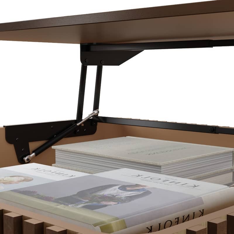 Fluted 31.5" Square Lift-Top Coffee Table with Hydraulic Mechanism for Hidden and Open Storage Solutions