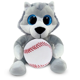 DolliBu Big-Eye Wolf Stuffed Animal with Baseball Plush Toy - 6 inches