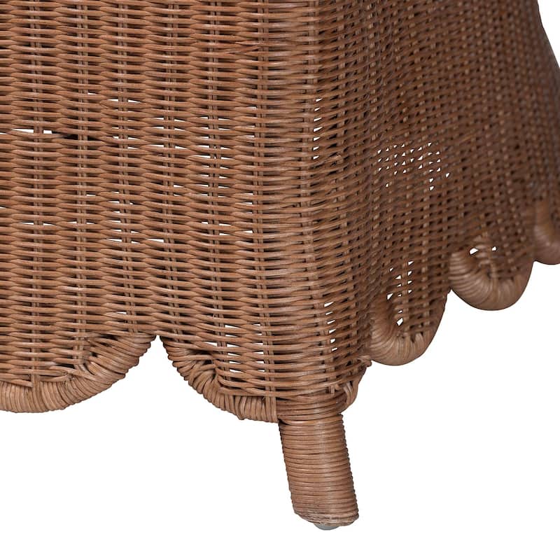Detta Natural Rattan Sectional Set - Handwoven Wicker Corner Lounge Seating with Scalloped Skirt Base and Rolled Arms