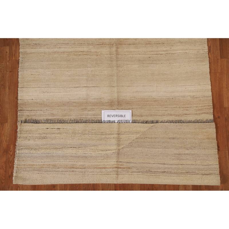 Earth Tone Kilim Modern Rug Flat-weave Reversible Wool Carpet - 4'3"x 5'10"