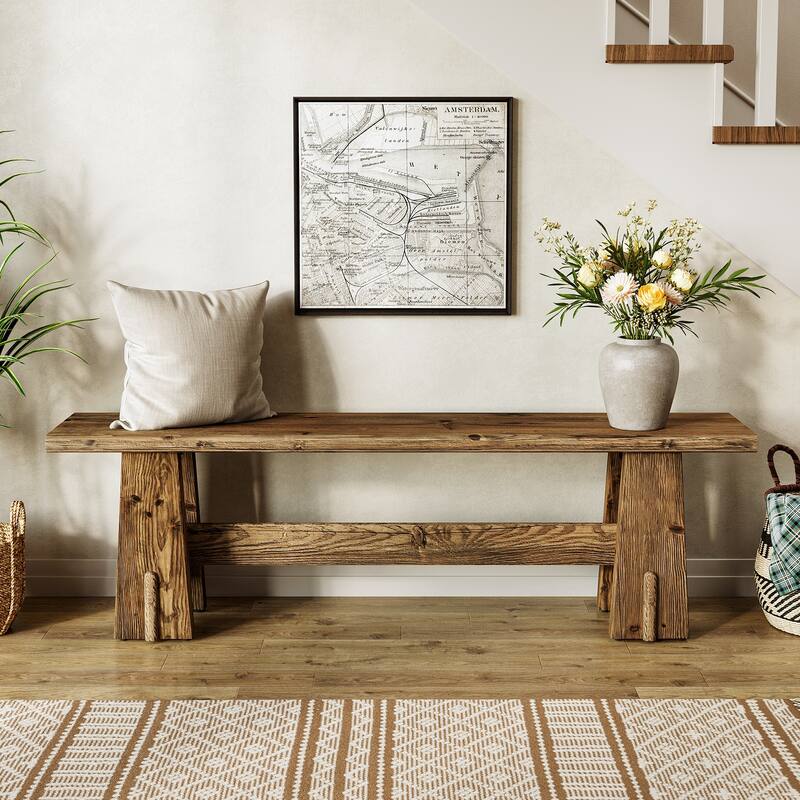 59'' Solid Wood Entryway Bench, Traditional Indoor Hallway Bench with Sturdy Frame