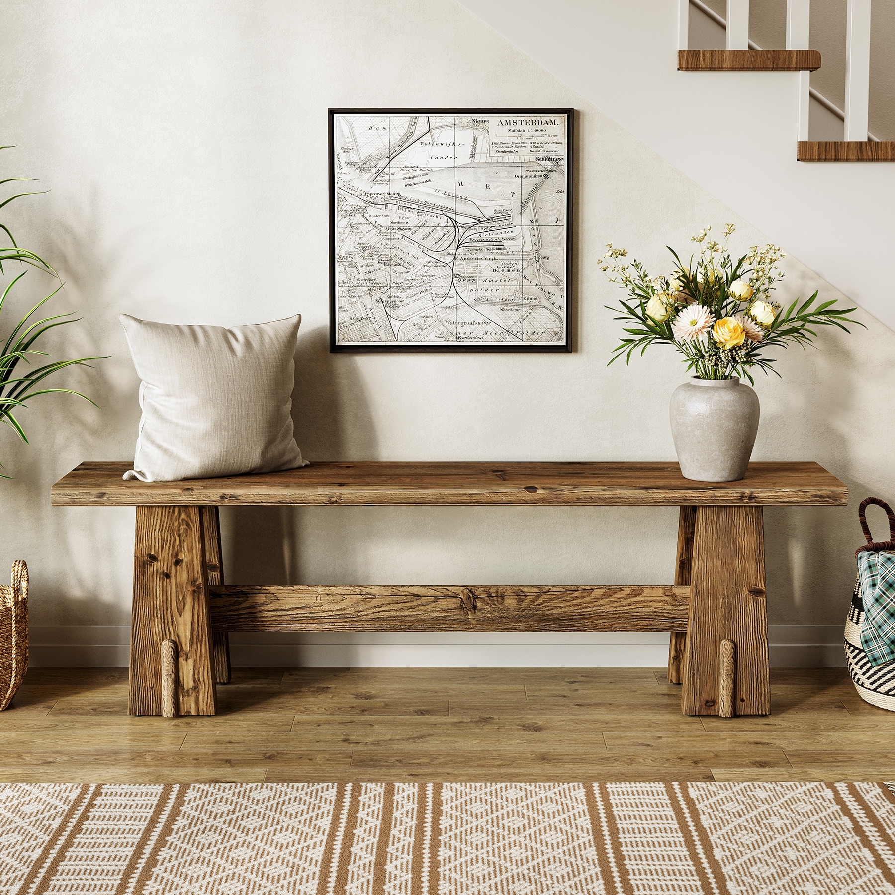 59-Inch Solid Wood Bench with Sturdy Frame