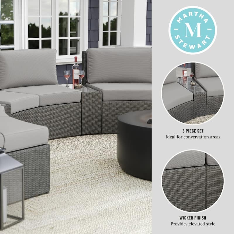 Martha Stewart Outdoor Modular Rattan Wicker Sectional Sofa Seats & Side Table - 33"W x 31"D x 30"H