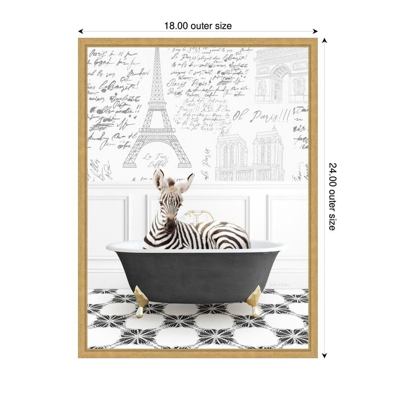 Kate and Laurel Sylvie Baby Zebra in Paris Bathtub Framed Canvas by Amy Peterson