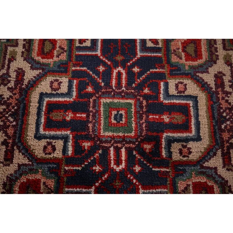 Light Blue Geometric Heriz Serapi Rug Hand-Knotted Wool Carpet - 4'0" X 6'0"