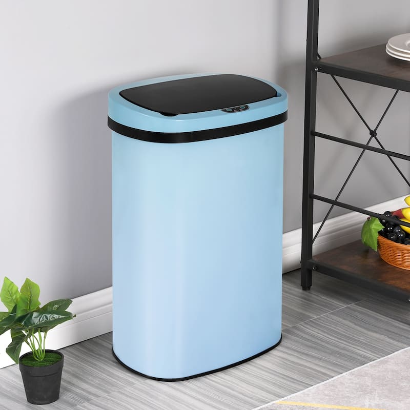 Motion Sensor 13 Gallon 50 Liter Stainless Steel Odorless Slim Trash Can by Furniture of America - Blue