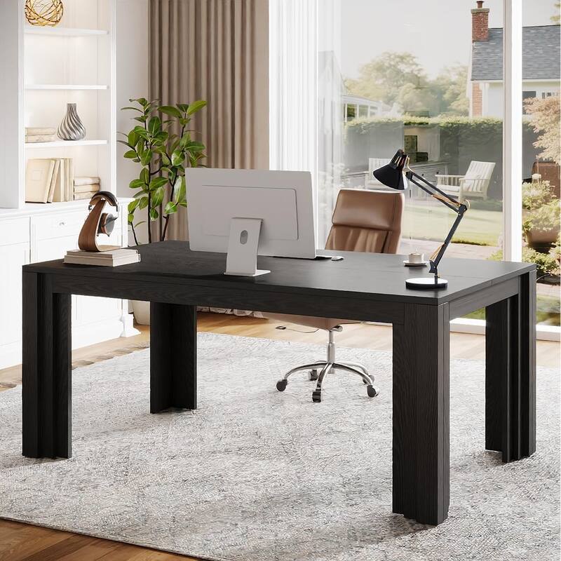 63-Inch Executive Desk, Large Home Office Computer Desk, Writing Table Business Workstation for Home Office, Conference Room