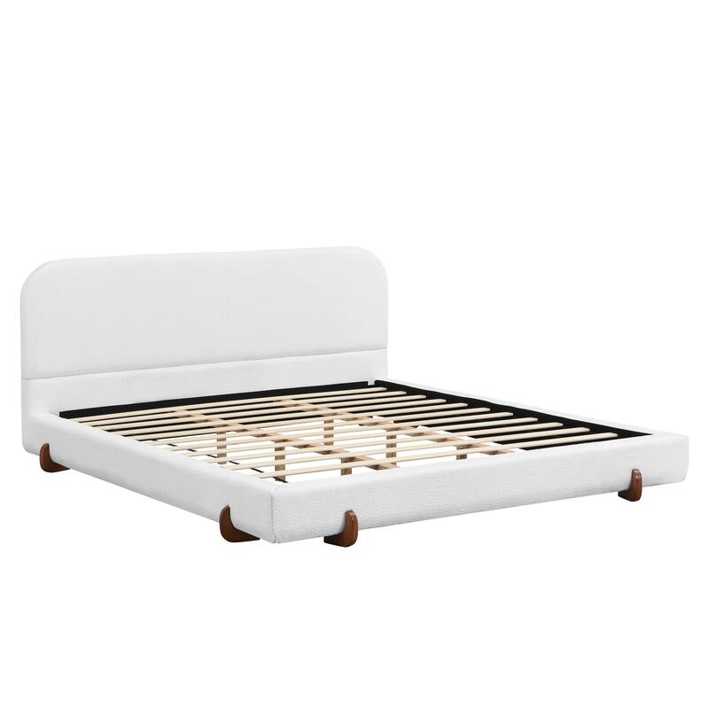 Upholstered Platform Bed Frame w/Curve Shaped Headboard/Wood Slats Support/Solid Round Legs/No Box Spring Needed/Easy Assembly