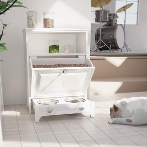 roomfitters White Pet Feeding Station with Food Storage Cabinet