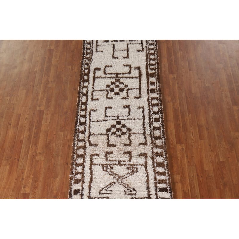 Plush Turkish Anatolian Beige Runner Rug Hand-knotted Wool Carpet - 3'2"x 10'6"