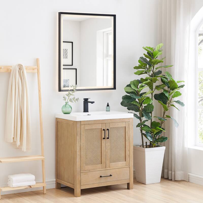 Bondi Bathroom Vanity in Light Brown with White Ceramic Drop-in Sink with Mirror