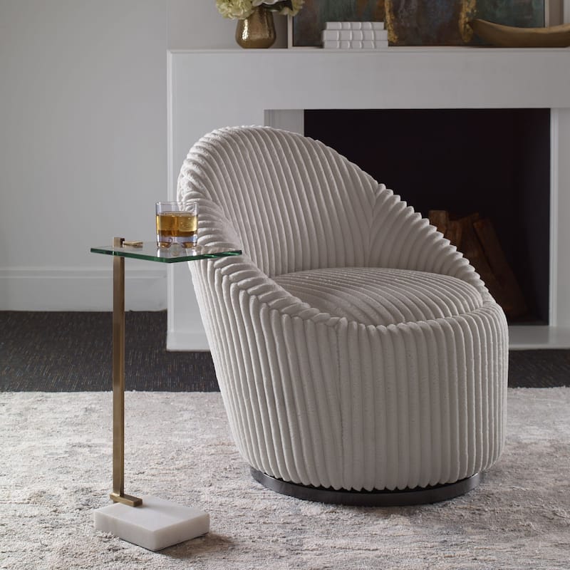 23.5" Gold and White C-Shaped Accent Table