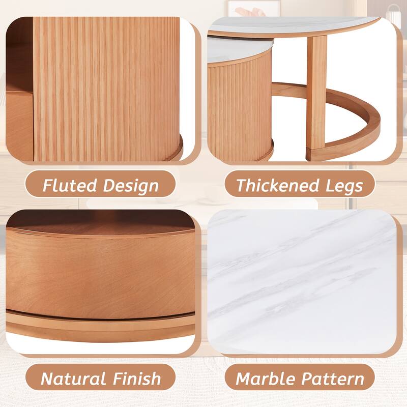 Space-Saving Round Nesting Coffee Table Set with Hidden Storage by Harper&Bright Designs