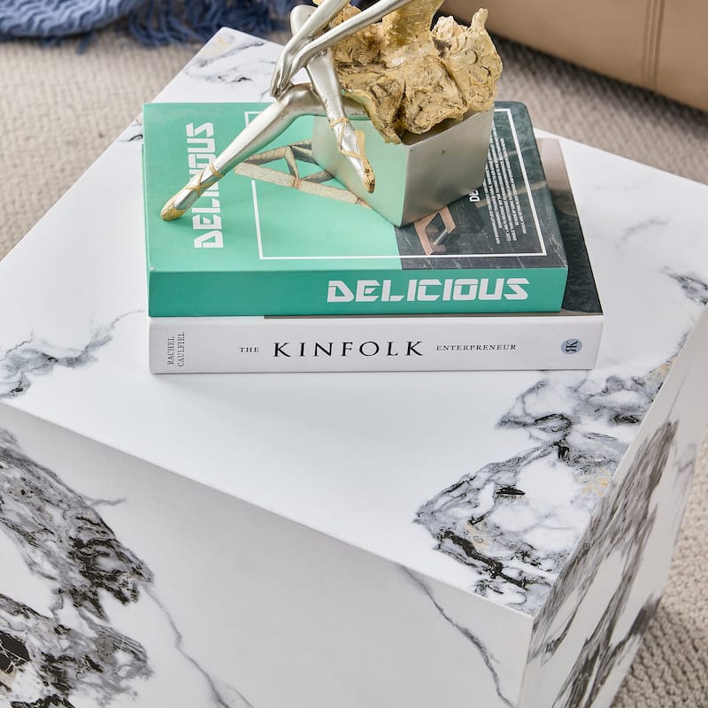 GDFStudio Kaelthas Wood Cube Coffee Table with Marble Texture