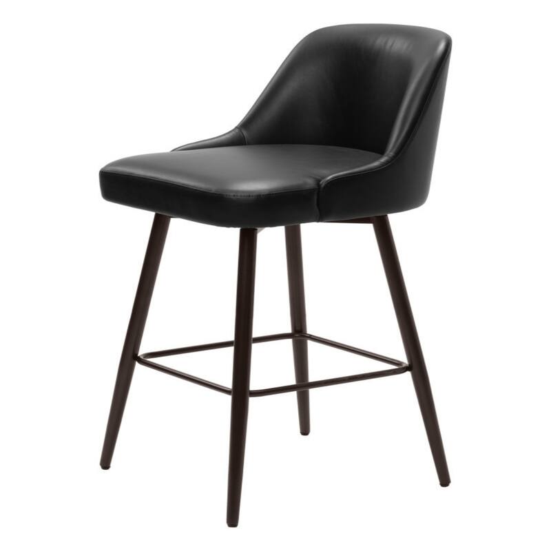Modern 30" Black Faux Leather Swivel Bar Stool with Back & Footrest - 21.7" x 19.7" x 41.7"