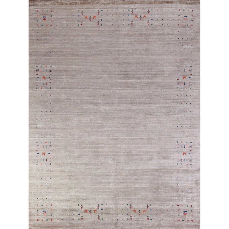 Hand Knotted Oriental 100% Wool Carpet Tribal Stripe Greys & Charcoal Gabbeh Area Rug - 9' 11'' X 7' 11''