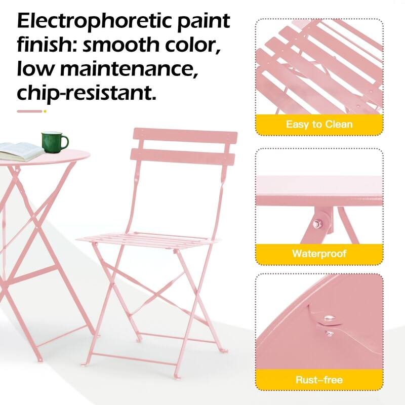 EROMMY 3-Piece Bistro Set Outdoor Patio Furniture, Foldable Garden Table and Chairs, Rust-Resistant, Lightweight for Balcony