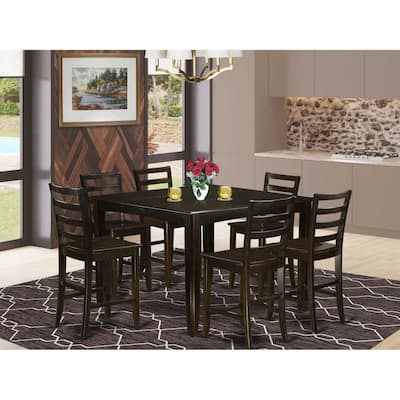 HomeStock 7-Piece Square Cappuccino Finish Solid Wood Top Dining Table with 6 Chairs with Lattice Back