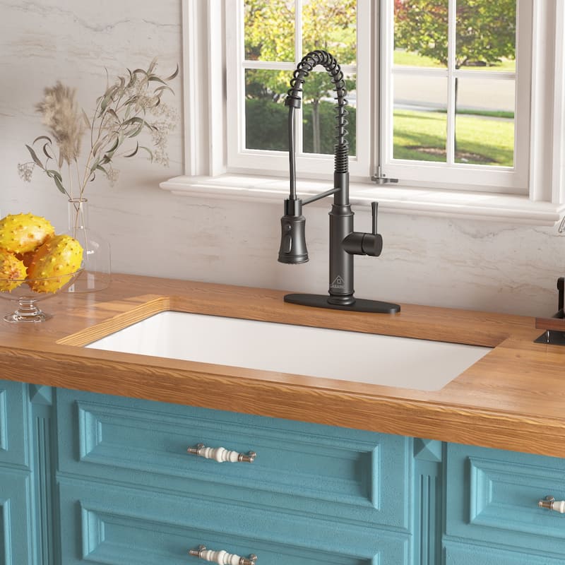 CASAINC Undermount Single Bowl Fireclay Kitchen Sink with Bottom Grid and Strainer, cUPC Certified