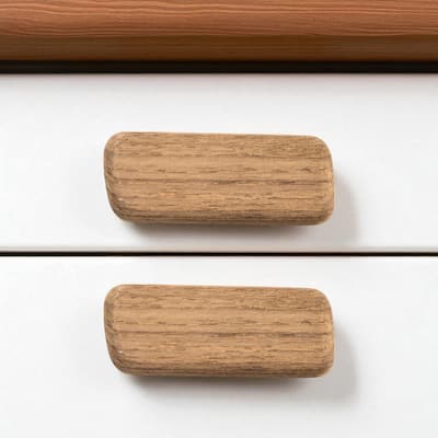HomeRoots Set of Two Brown Teak Wood Drawer Pull Knobs - 2.75 in. x 0.75 in. x 2.75 in.