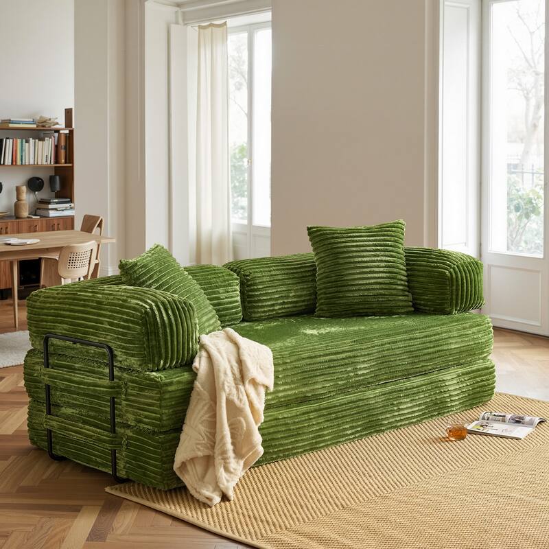 OVIOS Supreme Soft Fluffy Loveseat Sleeper Sofa - Plush-Green