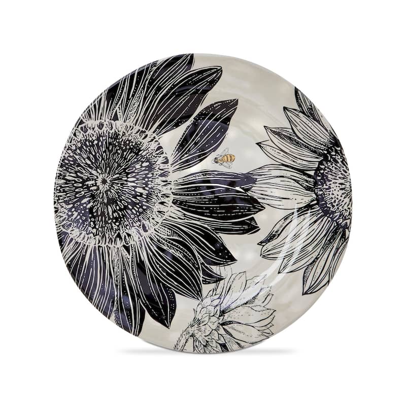 11 in. Let It Bee Flower and Vine Bamboo Melamine Plastic Dinnerware Plates Set of 4 Dishwasher Safe Indoor Outdoor Round Purple