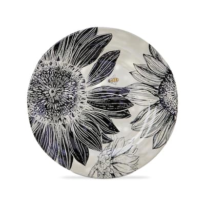 11 in. Let It Bee Flower and Vine Bamboo Melamine Plastic Dinnerware Plates Set of 4 Dishwasher Safe Indoor Outdoor Round Purple