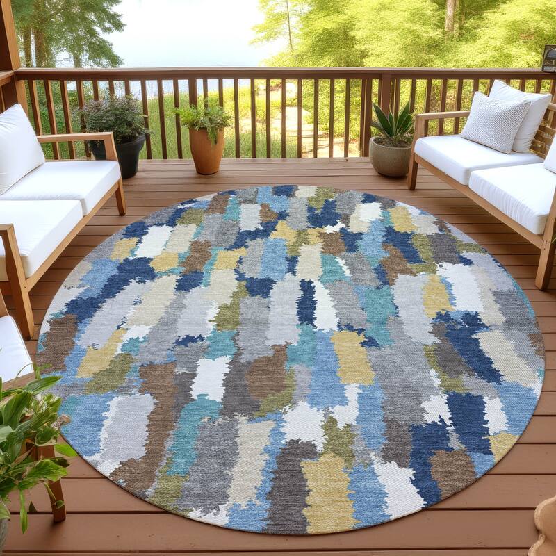 Machine Washable Indoor/ Outdoor Contemporary Stacks Chantille Rug - Navy - 8' x 8'