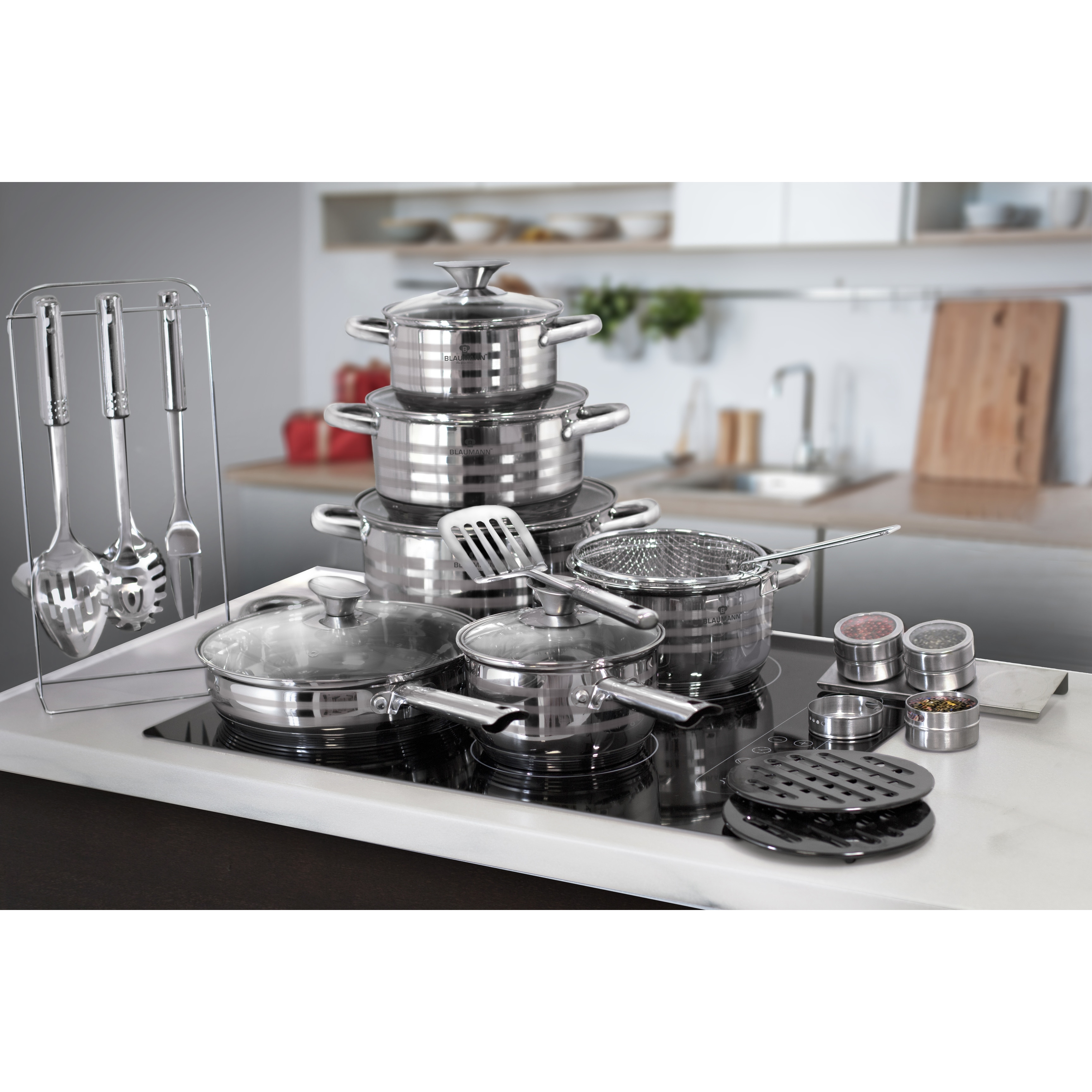 12-Pieces Stainless Steel Gourmet Cookware Jumbo Set by Blaumann 