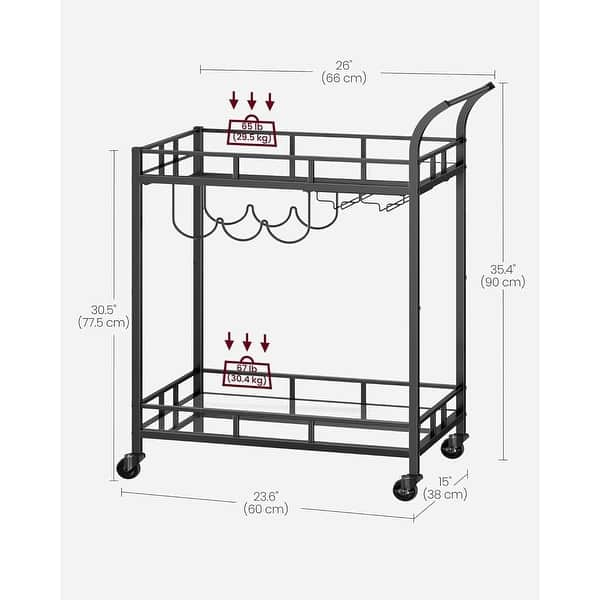 Vasagle Bar Cart Gold, Home Bar Serving Cart, Wine Cart With 2 Shelves 