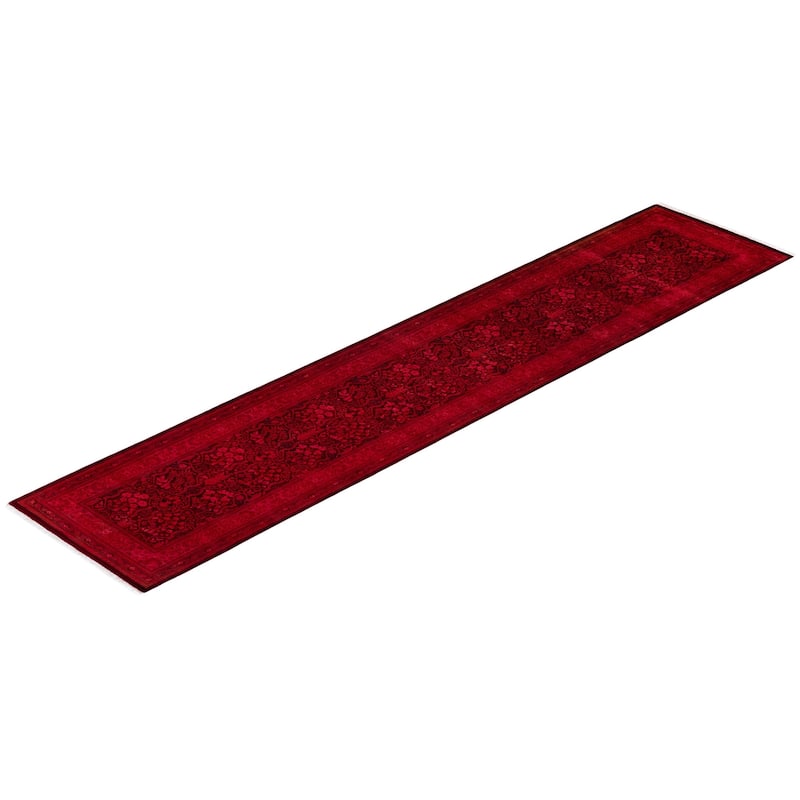 Overton Hand Knotted Wool Vintage Inspired Modern Contemporary Overdyed Red Runner Rug - 2' 7" x 12' 2"