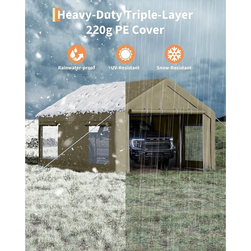13'x20' Extra Large Heavy Duty Carport Portable Garage Shelter for Car, Truck, SUV - 13X20 Ft