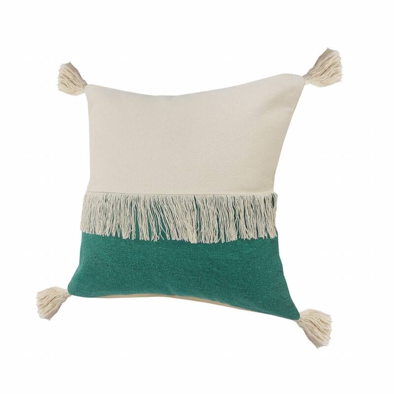 HomeRoots 20" X 20" Emerald Green And Off-White 100% Cotton Zippered Pillow