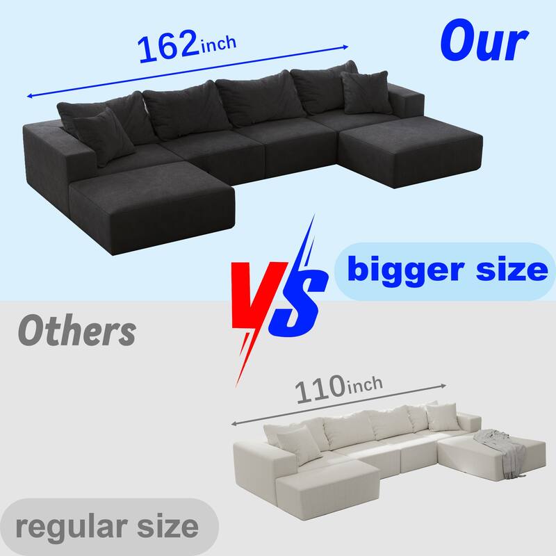 Oversized Chenille Upholstered Sectional Sofa Set Modular Couch Cloud Sleeper Sofa Bed with Ottomans and Pillows for Living Room