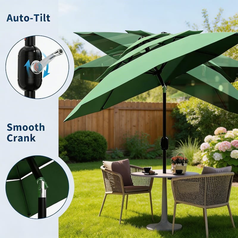 10Ft 3-Tier Patio Umbrella, with Vents, Easy Crank & Tilt