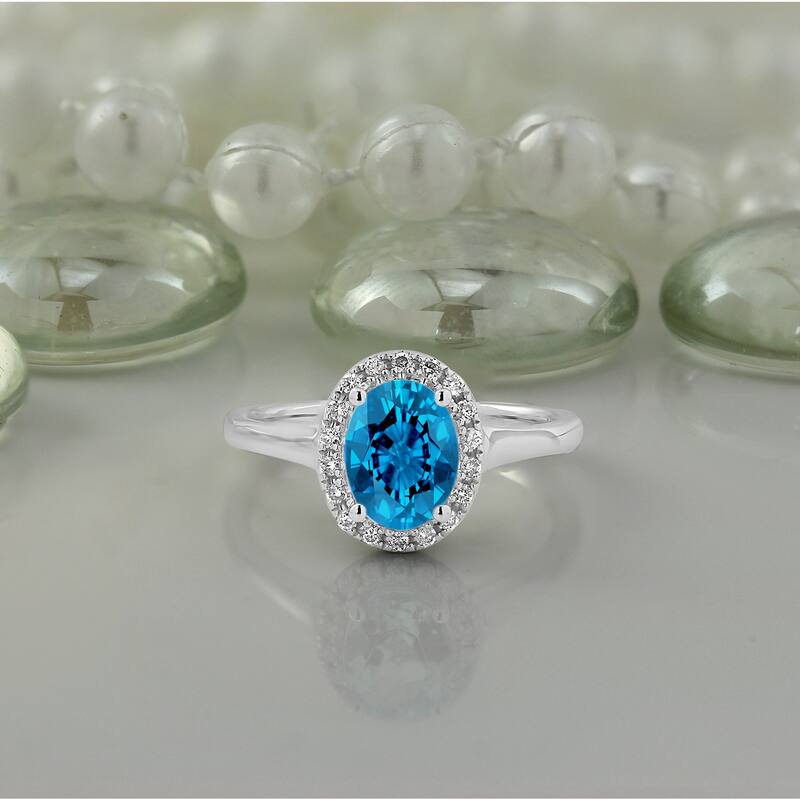 Auriya Classic 1ct Oval Swiss Blue Topaz and Halo Diamond Engagement Ring 1/8cttw 14k Gold