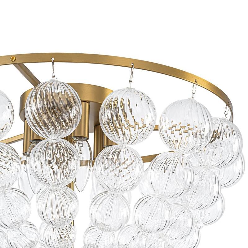 Mid-Century 6-Light Tiered Swirled Glass Bead Cage Semi Flush Mount