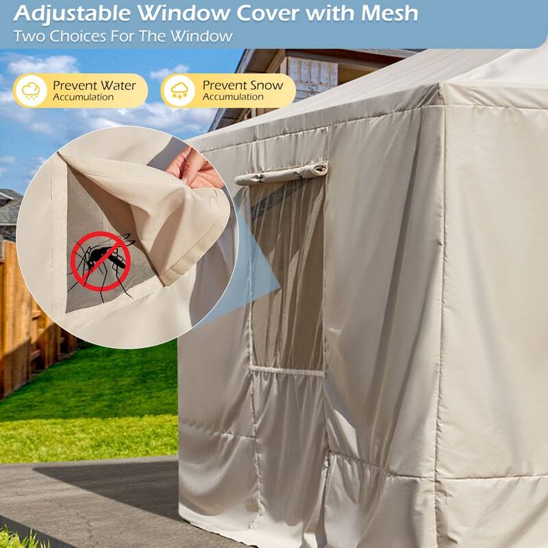EROMMY Winter Gazebo Cover, Outdoor Cover for Hardtop Gazebos, Enclosed Cover with Sidewalls and Mesh Windows