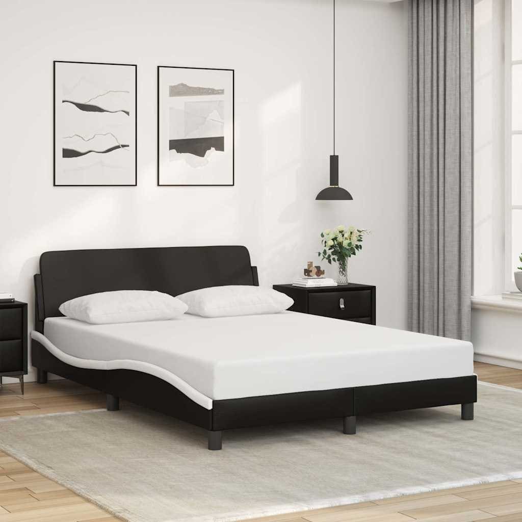 vidaXL Bed Frame with Headboard Black and White 53.9"x74.8" Full Faux Leather