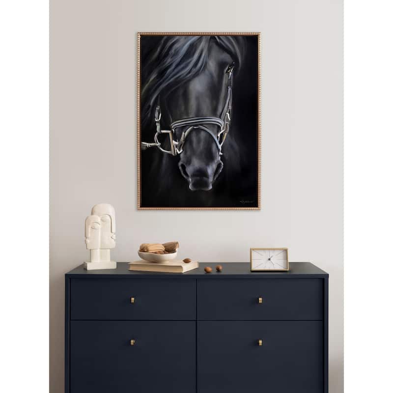 Kate and Laurel Sylvie Beaded Ebony Framed Canvas by Mary Sparrow