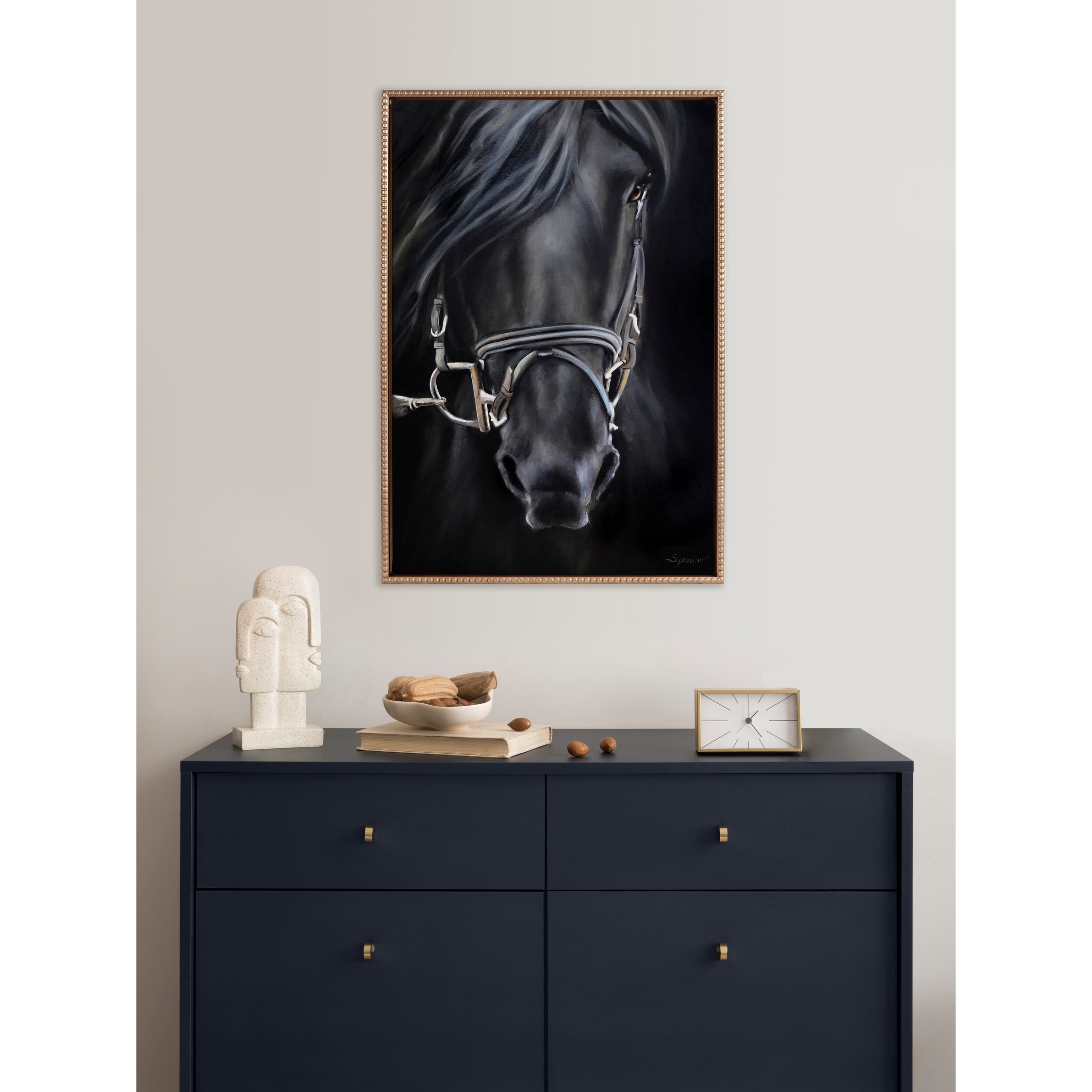 Kate and Laurel Sylvie Beaded Ebony Framed Canvas by Mary Sparrow
