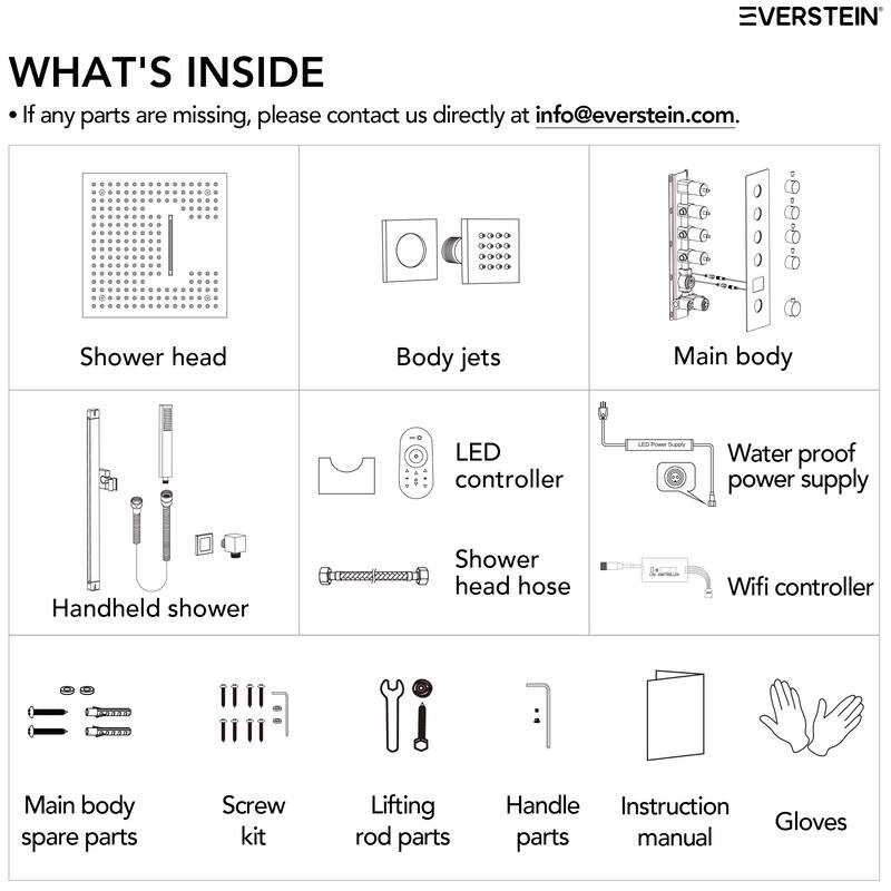 16 in LED Light Shower System Faucet Set LCD Digital Thermostatic Valve Kit Shower Head with Body Jets & Handheld Slider